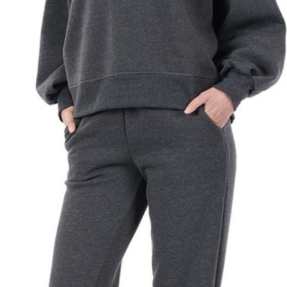 New 2 piece sweatshirt and sweatpants set charcoal dark gray balloon sleeve - Picture 4 of 9